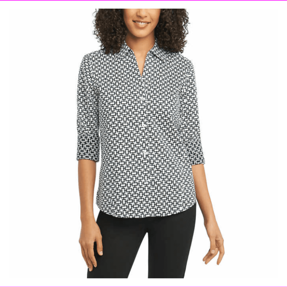 Foxcroft Womens Wrinkle Free Performance Button Closure Printed Blouse ...