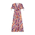 thumbnail image 3 of SMihono Robe Maxi Boho d'Été pour Femmes Grande Taille Femmes 2023 Robe Boho d'Été Nœud devant Col en V Profond Manches Courtes Floral Décontracté Fête Plage Robes Maxi Plage Robe d'Été, 3 of 4