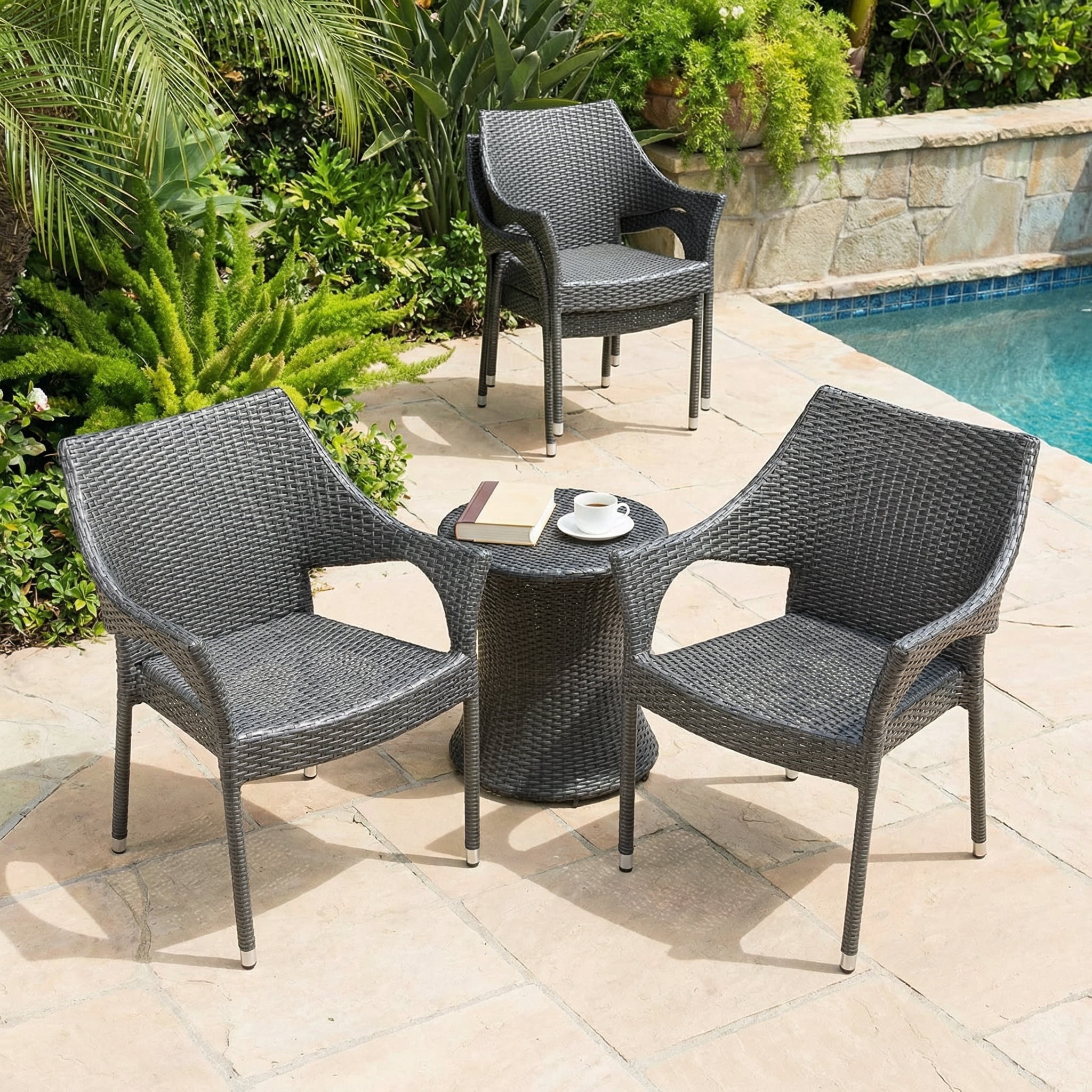 4Pcs Wicker Stacking Armchair