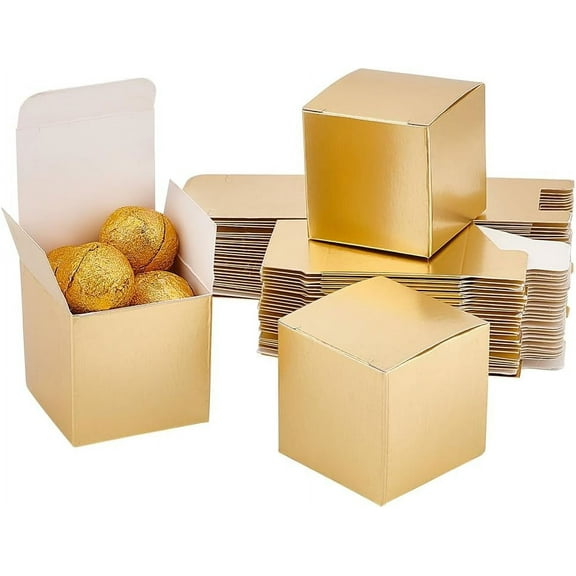 30pcs Golden Gift Box 2x2x2 inch Christmas Cookie Box Cube Gift Boxes Paper Favor Boxes Treat Boxes DIY