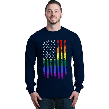Shop4Ever Men's Distressed Rainbow Flag Gay Pride Long Sleeve