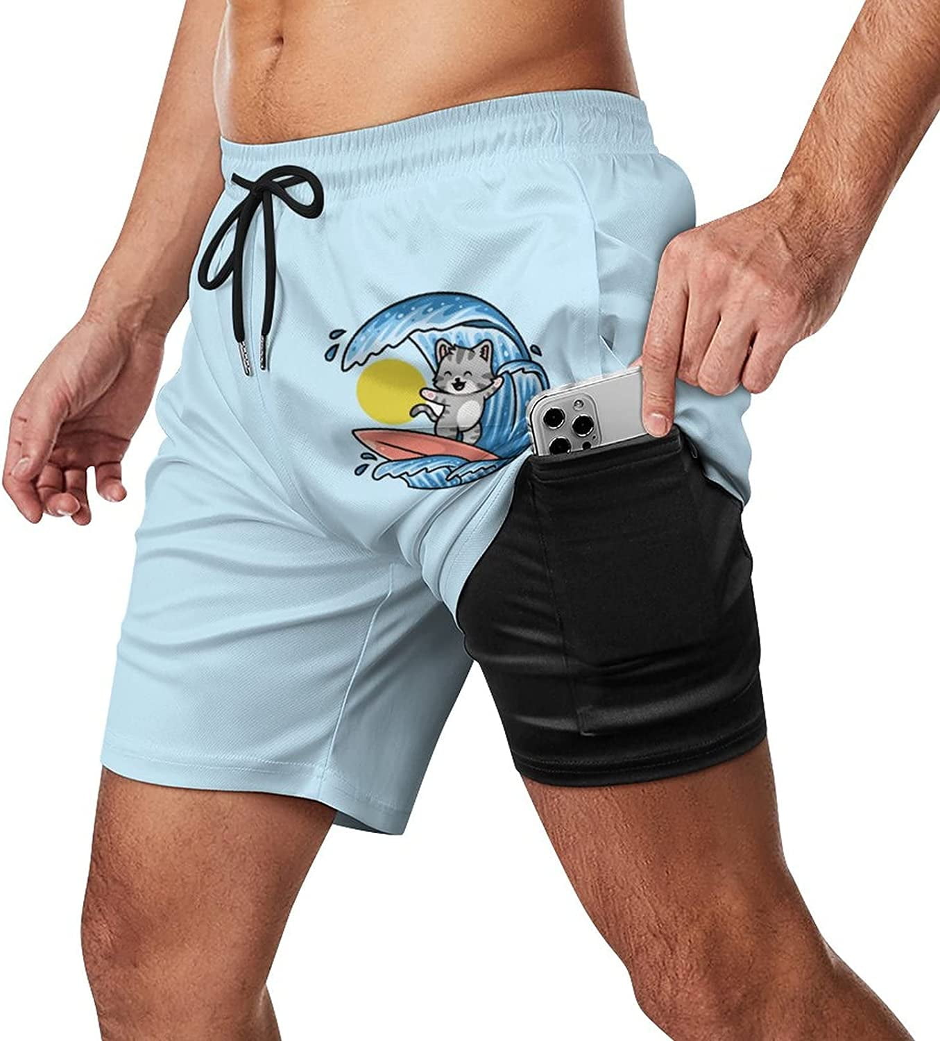 Fupoqi Mens Swim Trunks with Compression Liner Board Shorts Swimwear