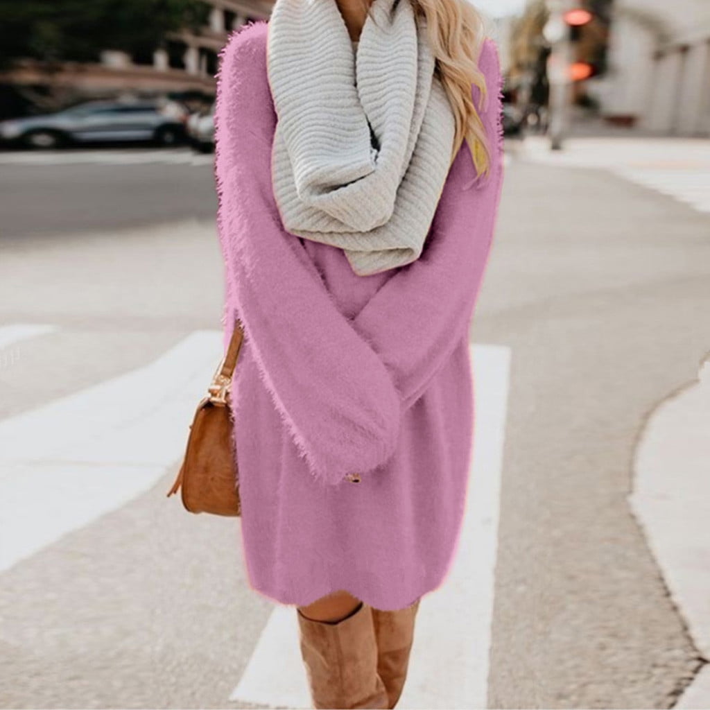 Mpwegnp Women Winter Sweater Knit Turtleneck Warm Long Sleeve Pocket Mini Sweater Dress,Purple,XXXL,Women's Dress, Size: 3XL