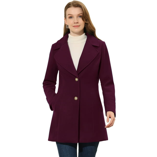 INSPIRE CHIC Manteau d'Hiver Élégant pour Femme à Revers Cranté, Boutonné, Simple Boutonnage, Rouge Violacé, TP