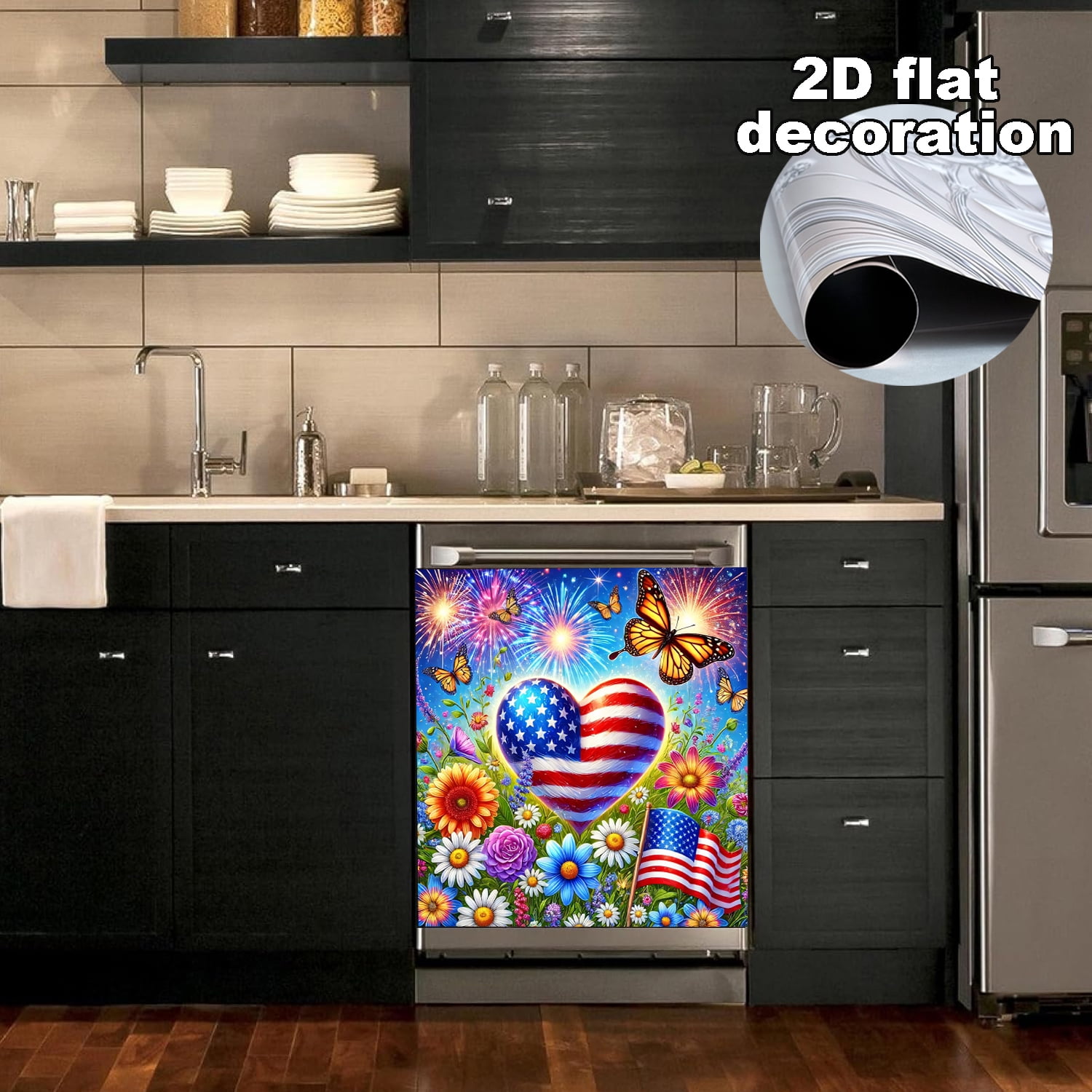 1Pc  American Flag Patriotic Dishwasher Magnet Cover,Dish Washer Door Panel Cover Fridge Appliance Magnet Decal Sheet Kitchen Decor 23x26 inch