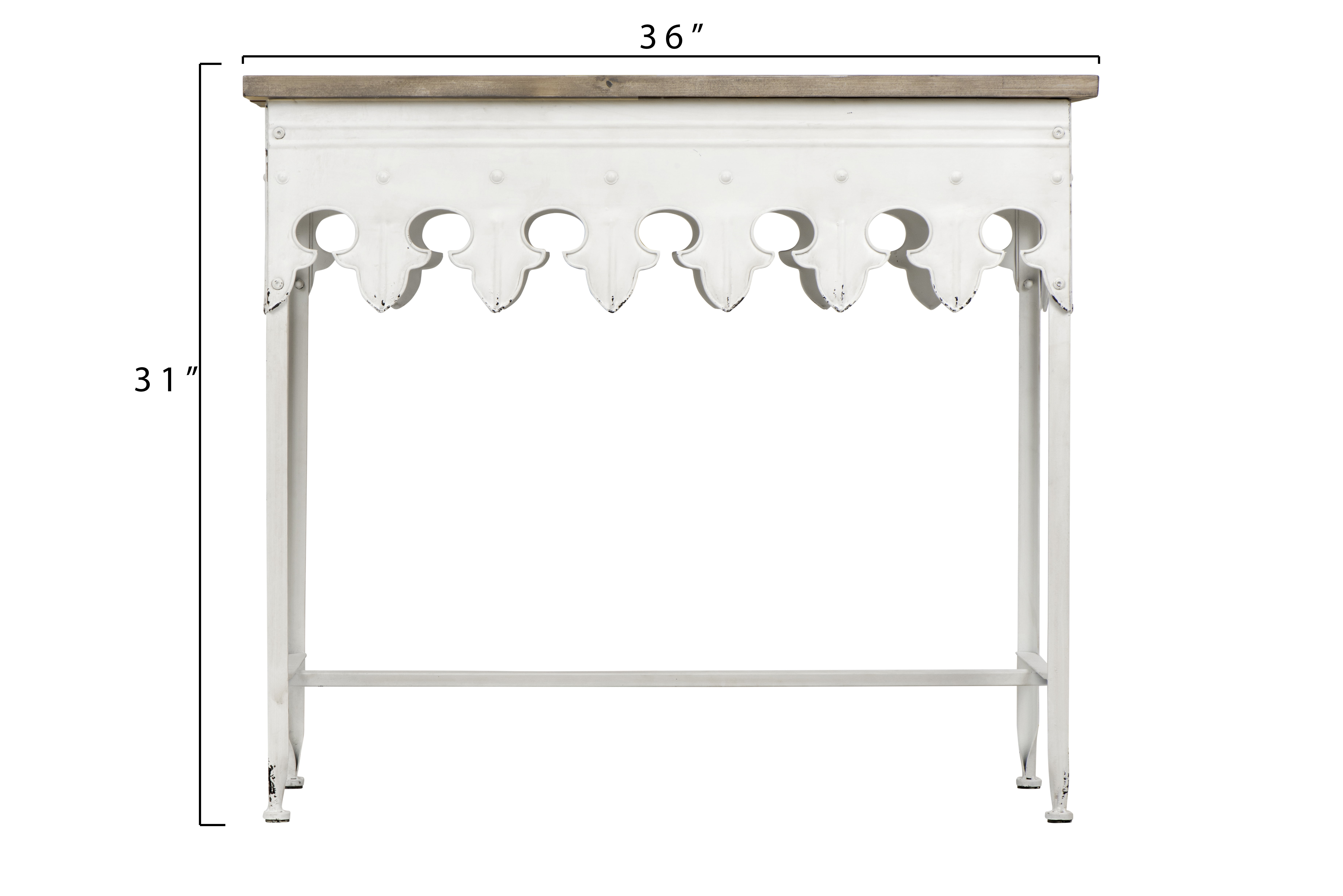 Scalloped edge metal table cheap with wood top