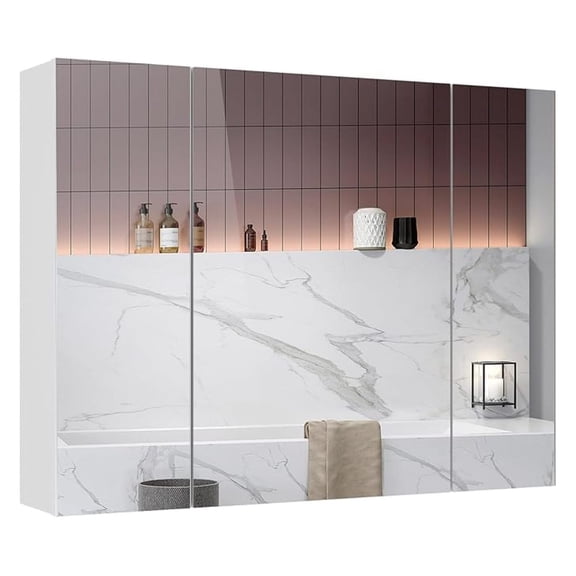 Medicine Cabinets Bathroom Mirror Cabinet with 3 Door 31.5x23.6 Inch Bathroom Wall Cabinet with Mirror Wall Mirror Storage Shelf with 3-Adjustable Shelves Storage Organizer Kitchen Cupboard,White