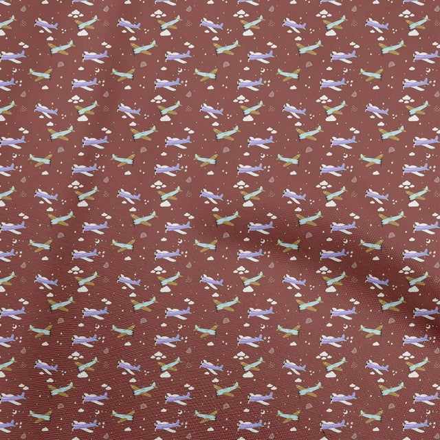 oneOone Cotton Silk Brown Fabric Kids Plane Craft Projects Decor Fabric Printed By The Yard 42 Inch Wide