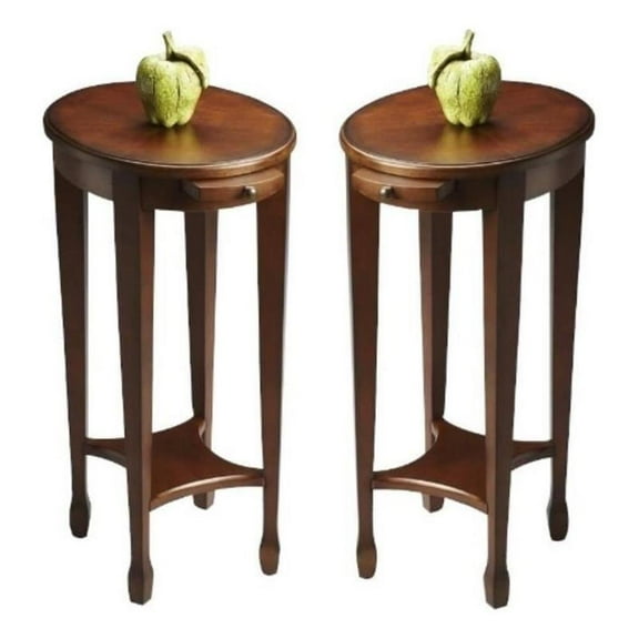 Home Square Masterpiece Oval Accent Table in Chestnut Burl - Set of 2