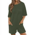 thumbnail image 1 of YFELWZ Combinaisons Grande Taille pour Femmes Col en V Manches Courtes Décontractées Tee-Shirt Réversible avec Poches Vert Armée S, 1 of 5