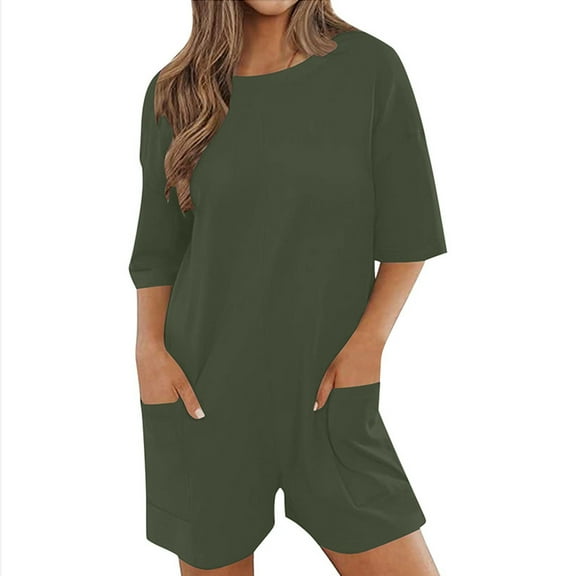 Women's V Neck Casual Short Sleeve Romper Reversible, Oversized Tee Style, Athletic Workout, with Pockets, 60% Polyester 35% [Missing Material] 5% Spandex