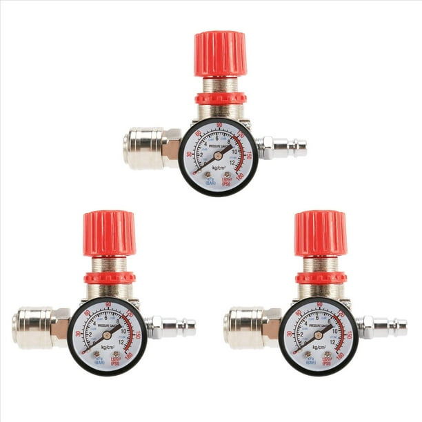 3X Regulador de Presión de 1/4 Pulgadas, Compresor de Aire, Regulador de Presión, Válvula Reductora, Válvula de Control de 3 Orificios, Conexión de 12 Bares