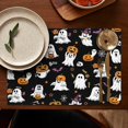thumbnail image 4 of Black Halloween Ghosts and Pumpkins Summer Placemats Table Placemats Set Of 6-Linen Kitchen Washable Placemats Table Mats 11.8"x17.7" Non-Slip Heat Resistant, 4 of 5