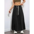 thumbnail image 4 of Women'S Casual Elastic High Waist A Line Long Maxi Flare Denim Skirt Black XL, 4 of 8