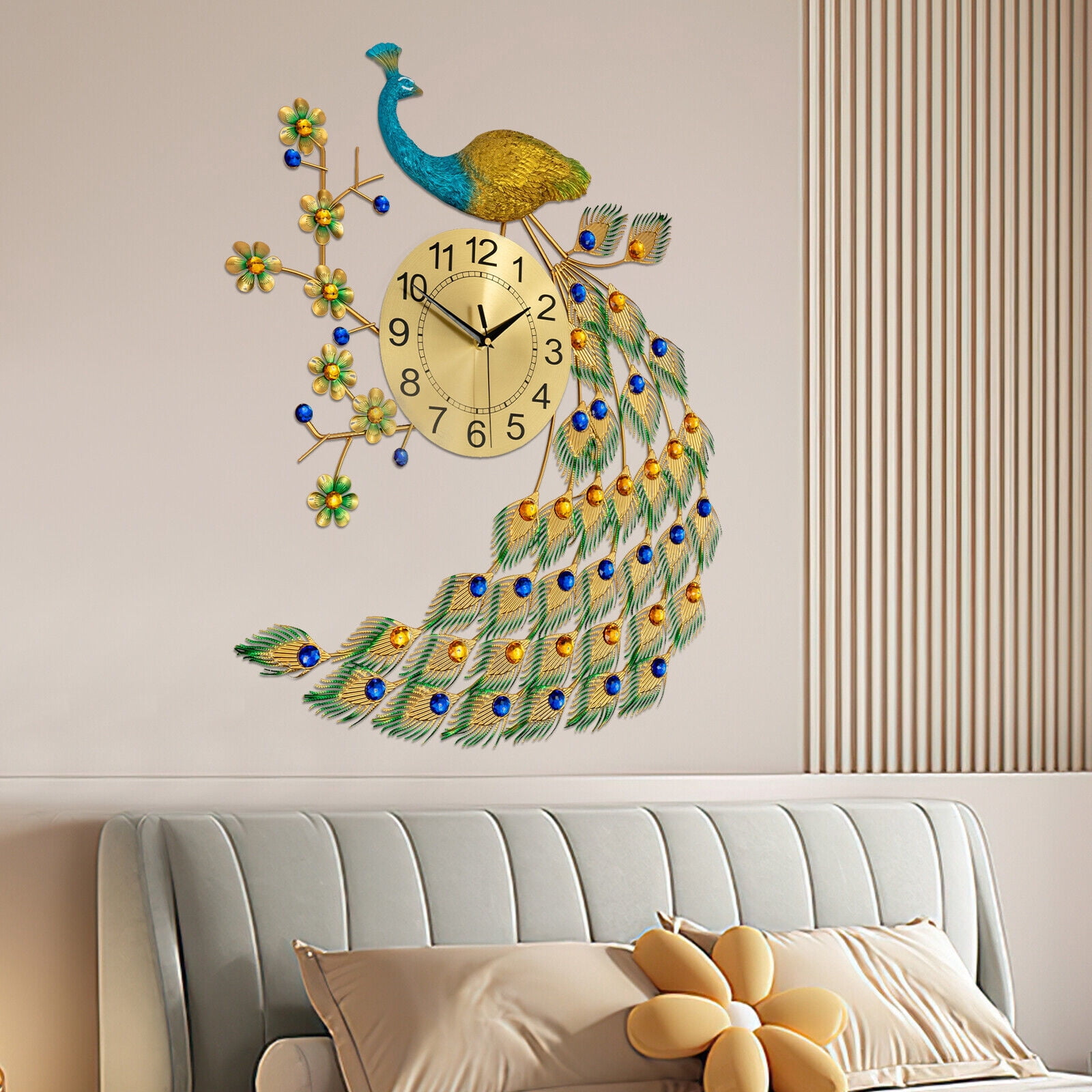 Luxury Peacock Large Wall Clock Metal Living Room 3D Wall Watch Home Decor Gift