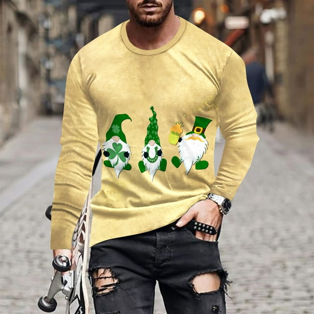 DPTALR Saint Patrick T-shirt à Manches Longues Imprimé pour Hommes, Col Rond Ample, sous-Vêtement, Blouses &
