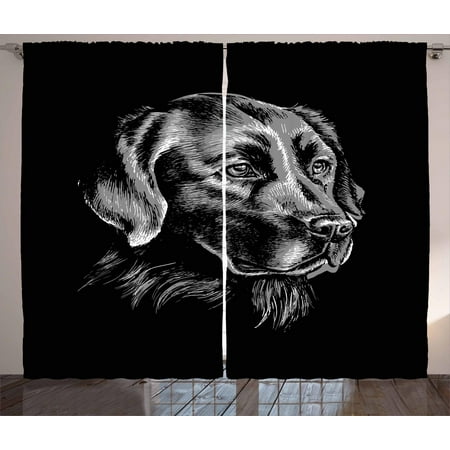 Labrador Curtains 2 Panels Set, Artsy Sketch Portrait of Retriever Puppy with Calm Face Best Friend Pattern, Window Drapes for Living Room Bedroom, 108W X 90L Inches, Black and Grey, by