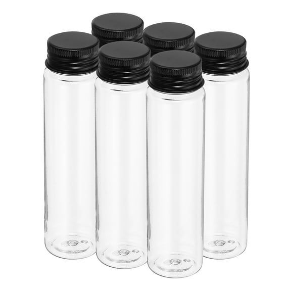 Uxcell 80ml Plastic Test Tubes with Screw Caps, 6Pcs 128x33mm Flat Bottom Tubes for Party Decoration, Black