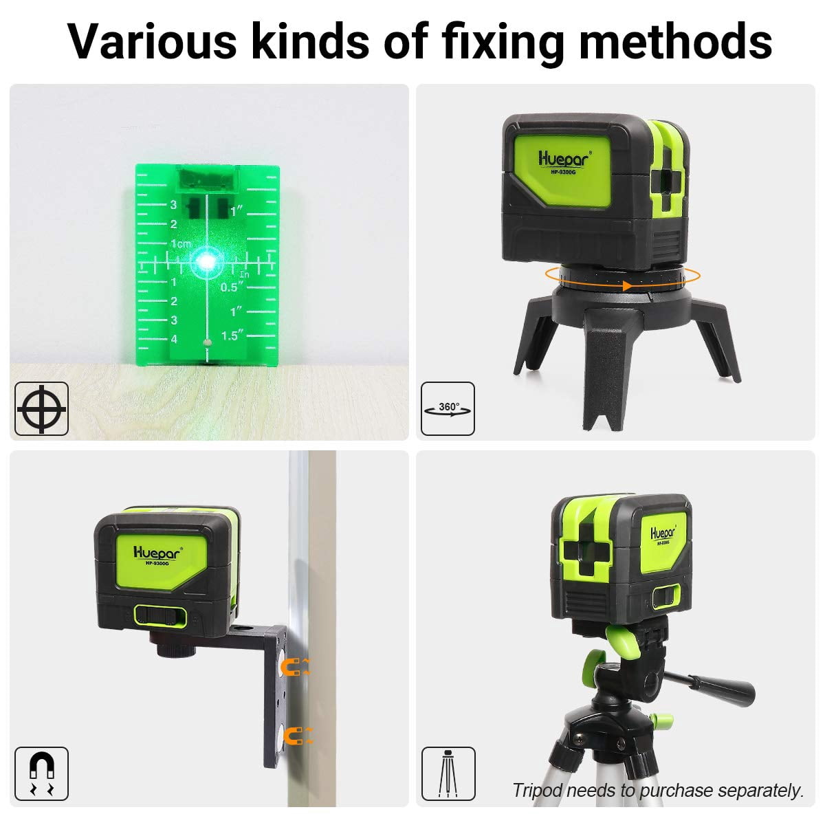 Huepar Green 3 Point Laser Level Self-leveling Laser Level Tools with 3 Plumb Spots for Soldering and Points Reference Positioning