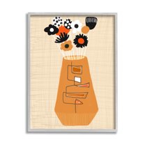 Stupell Industries Boho Orange Flower Vase Botanical & Floral Painting Gray Framed Art Print Wall Art, 24 x 30