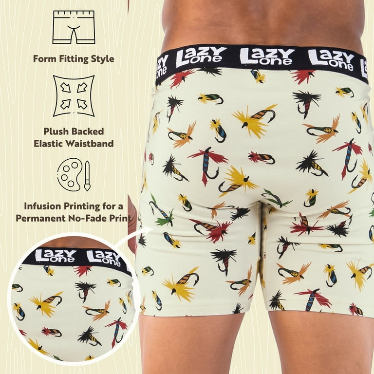 Lazy One Funny Animal Boxer Briefs for Men, Underwear for Men, Fish,  Hunting (Fly Fishing, Large)