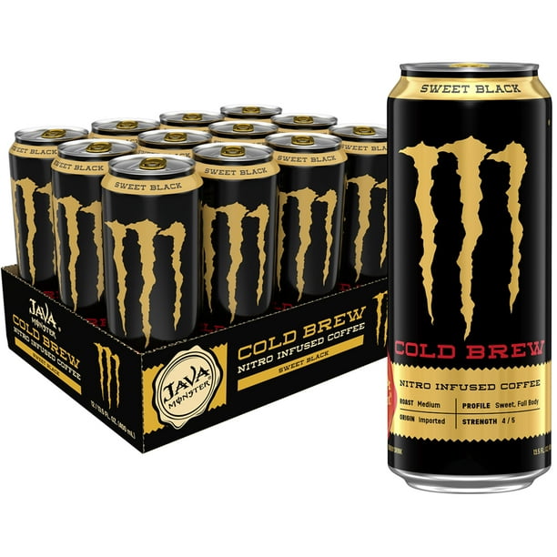 (12 Cans) Java Monster Nitro Cold Brew Sweet Black, Coffee + Energy, 13