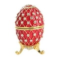 thumbnail image 2 of Bunblic Easter Egg Trinket Box Enameled Hinged Trinket Box Organizer Vintage Design Sculpture Storage Box for Mother's Day Gift Rings Red, 2 of 8