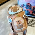 thumbnail image 5 of Cartoon Capybara Water Bottle, Portable Insulated Cup with Strap Leakproof Thermos, 5 of 7