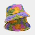 thumbnail image 4 of sunsanly Winter Bucket Hat Unisex Contrast Color Thick Plush Flat Top Heat Retention Foldable Streetwear Outdoor Fisherman Hat Traveling Shopping Headwear, 4 of 8