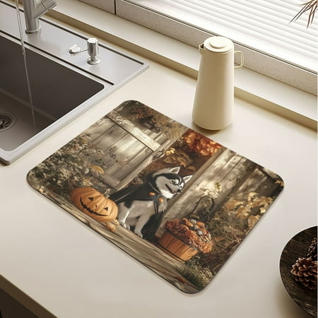 

Hallowween Husky Drying Mat Diatomaceous Earth Super Absorbent Non-slip Rubber Sole Heat Resistant 230 Degrees Fahrenheit 15.7×11.8in