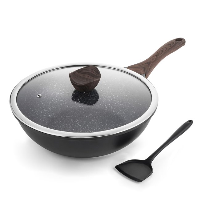 Antiadherente Wok Kordisen con tapa, 30 cm, revestimiento de piedra de granito