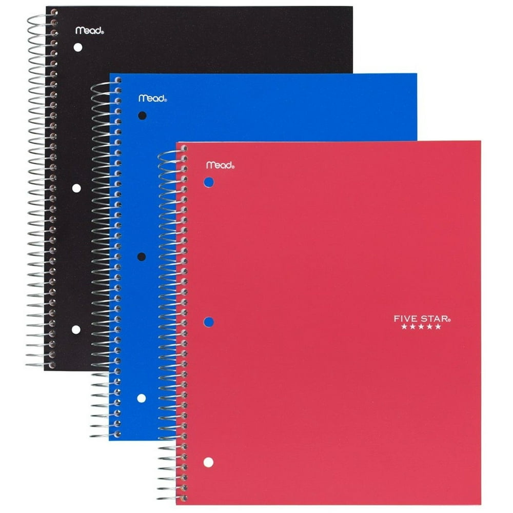 Five Star Spiral Notebook, 1 Subject, 100 Wide Ruled Sheets, Black, Red