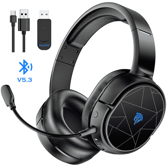 HTQ Wireless Gaming Headset ENC Noise Cancellation Over Ear Headphones with Dual EQ Modes Deep Bass Surround Sound RGB Lights 20 Hours Playtime for Switch PS4/5 Mac PC Windows