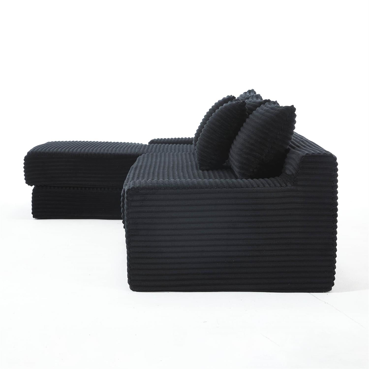 Demi Bonn 104" Convertible L-Shaped Sectional Sofa Bed with Memory Foam & Steel Frame, No Assembly Needed, Corduroy Fabric Modular Couch for Living Room, Black