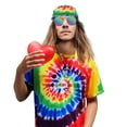 thumbnail image 4 of Hippie Costume for Men 60s 70s colorful T-shirt sunglasses headband Peace necklace 4-piece theme party, 4 of 7
