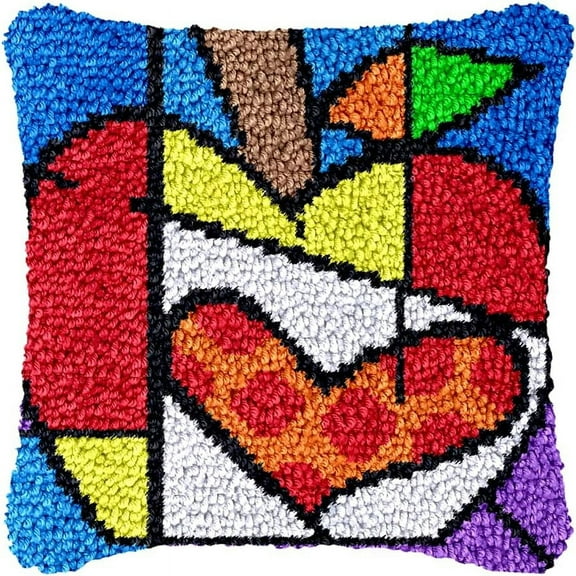 Latch Hook Kits Pillow Apple Crochet Yarn Cushion Colour Canvas Rug Needlework DIY Pillowcase Hook and Latch Kit Christmas Home Arts Crafts Sofa Decoration 43 × 43cm / 16.9 * 16.9