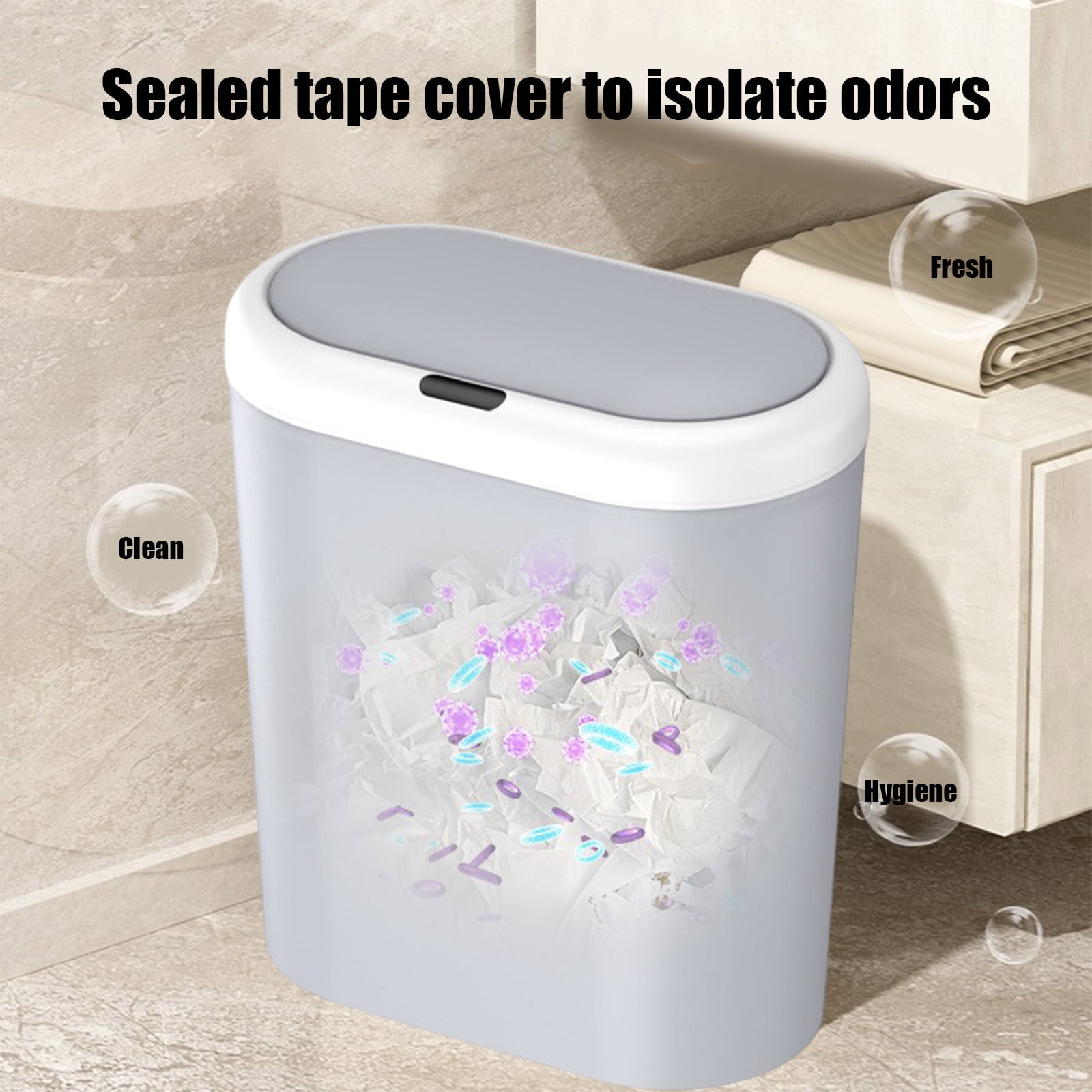 RBCKVXZ 12.5 Liter/3.3 Gallon Automatic Bathroom Trash Can, Touchless Motion Sensor Garbage Can with Lid, Smart Plastic Wastebasket for Bathroom, Office, Bedroom, Living Room, Gray