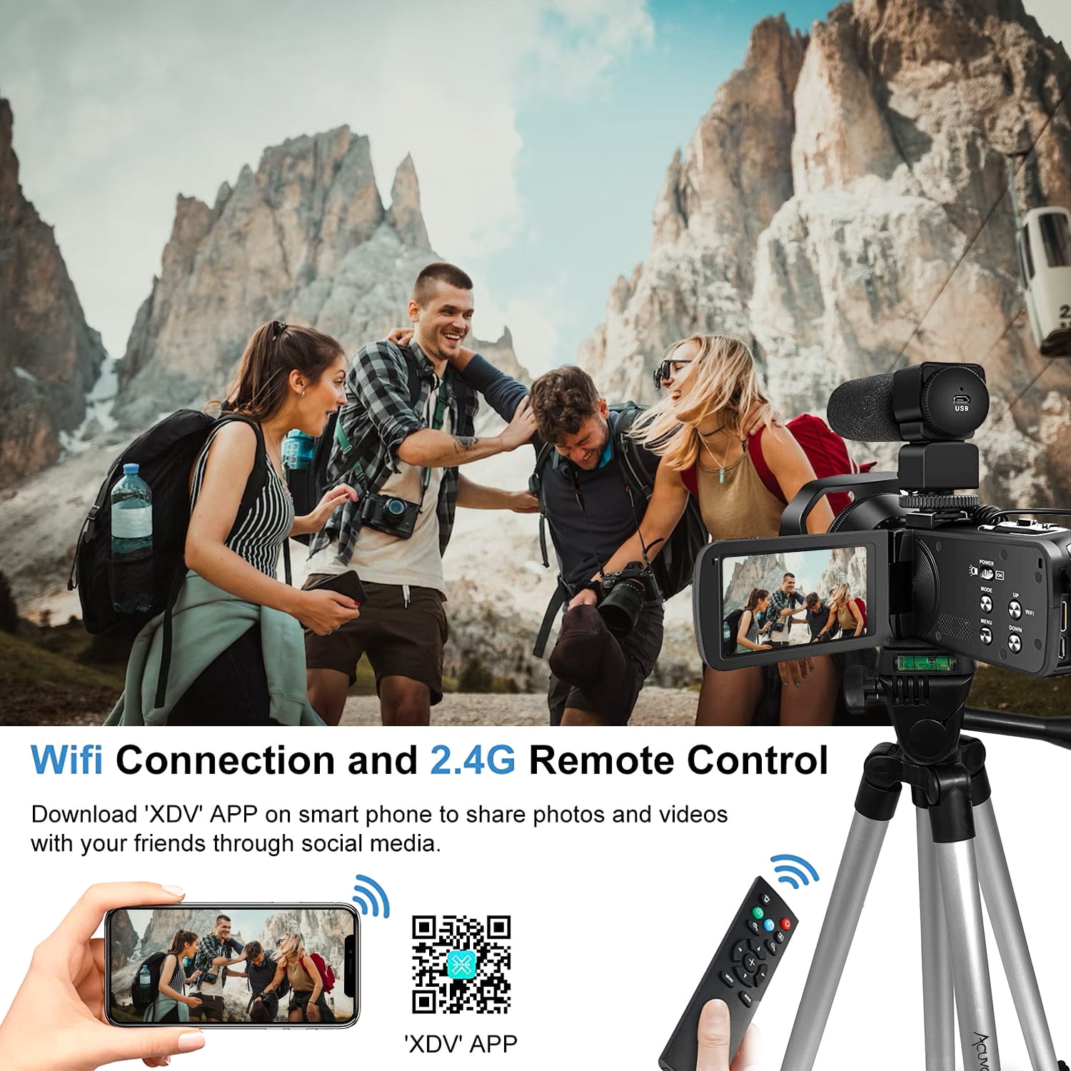 KLIOMAX 4K Video Camera Camcorder 48MP Auto Focus Vlogging Camera for YouTube 60FPS 18X Zoom Digital Video Camera with WiFi, Webcam, Mic, Stabilizer, 64GB SD Card, Card Reader, Remote Control