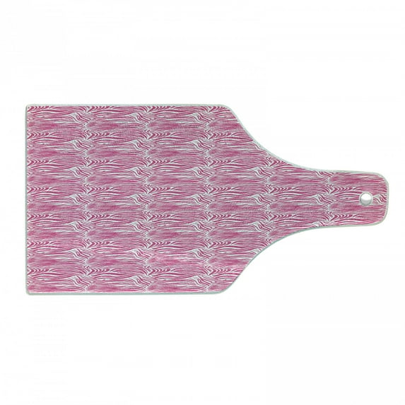 Zebra Print Cutting Board, Striped Zebra Animal Skin Pattern in Vivid Color Fun Art Print, Decorative Tempered Glass Cutting and Serving Board, Wine Bottle Shape, Pink Black, by Ambesonne