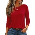 thumbnail image 2 of Women's Casual Shirts Long Sleeve Tops Crewneck Tshirts Fall Clothes Breathable Comfort Lightweight Basic Tees,Casual Workout Clothes,Solid or Graphic Tshirts Wine S, 2 of 4