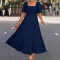thumbnail image 2 of IROINNID Reduced Wedding Guest Dresses for Women Formal Evening Night Dress Casual Solid Color Square-Neck Short Bubble Sleeve Dress Elegant Empire Dress,Navy, 2 of 8