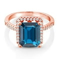 thumbnail image 2 of Gem Stone King 18K Rose Gold Plated Silver London Blue Topaz Engagement Ring for Women (4.36 Cttw, Emerald Cut 10X8MM, Gemstone November Birthstone, Size 8), 2 of 4