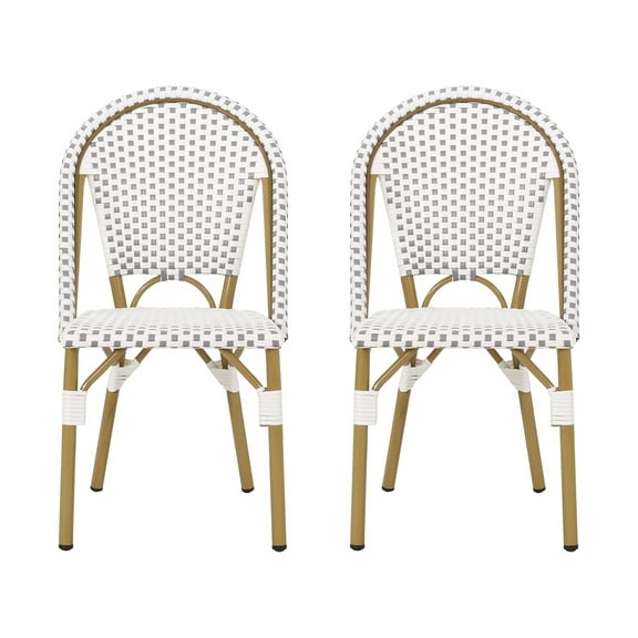 GDF Studio Brandy Outdoor French Bistro Chairs, Set of 2, Gray, White, and Bamboo Finish