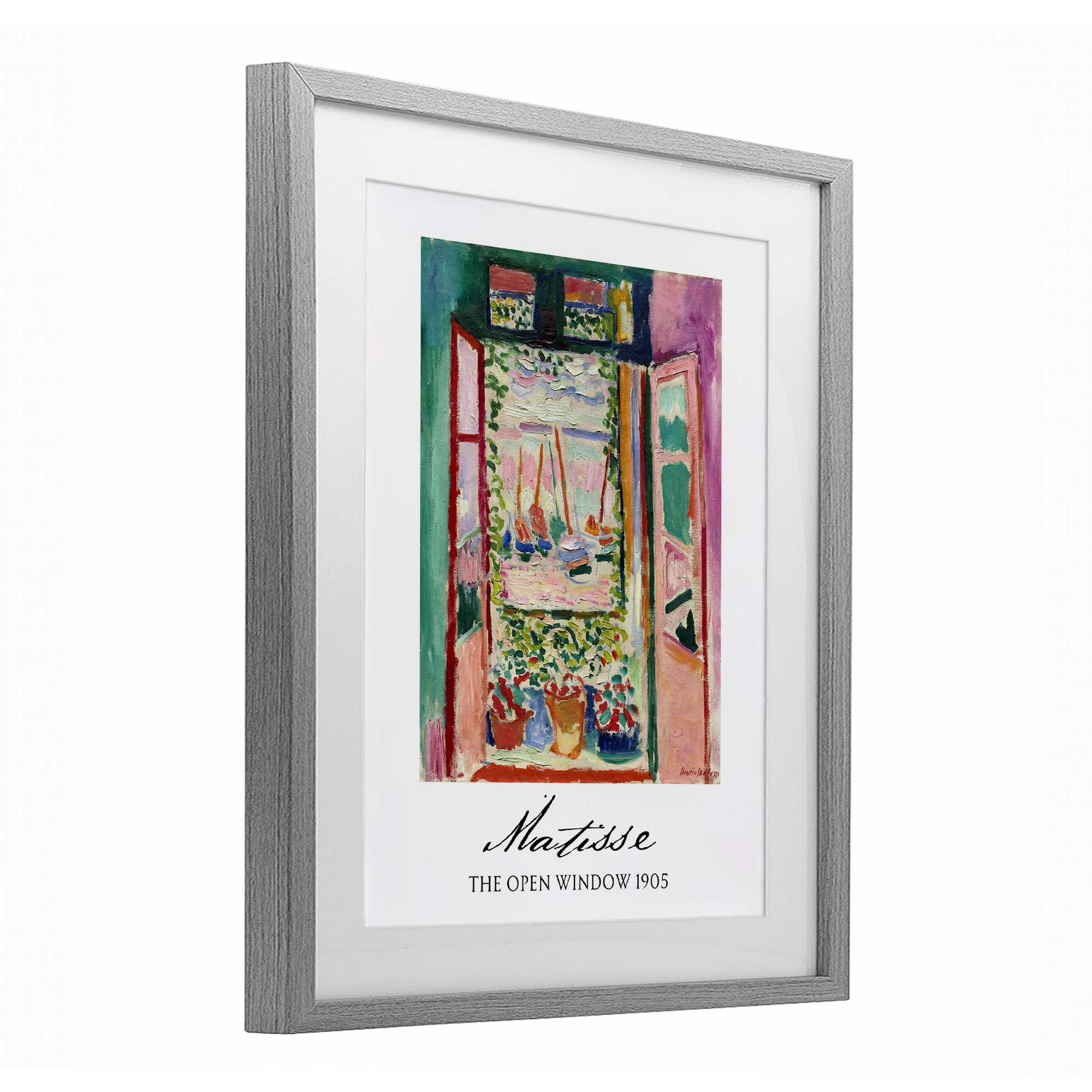 The Open Window Matisse Gray Framed Print Under Glass, design by Vintage Hustle