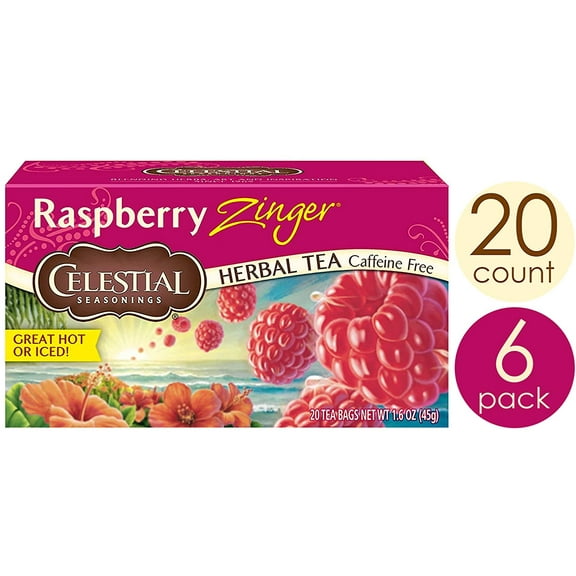 Celestial Seasonings Raspberry Zinger Herbal Tea, 20 Count (Pack of 6)