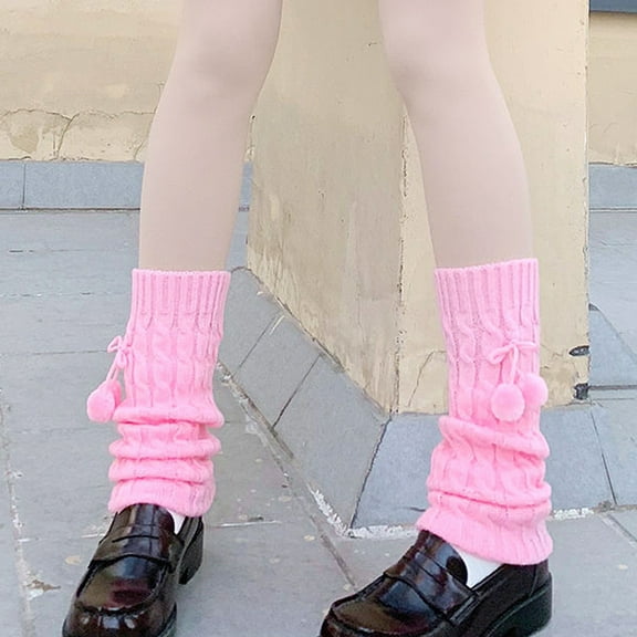 D-GROEE 1 Pair Women Knit Leg Warmers Knitted Crochet Long Boot Socks with Pompoms Ball Decor for Winter