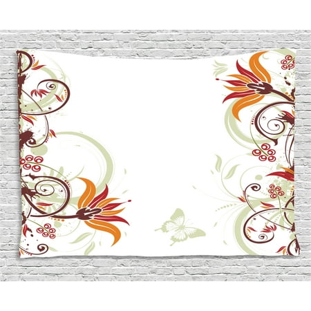 - Green and Brown Tapestry, Floral Frame Pattern with Butterfly Background Flourishing Nature Elements, Wall Hanging for Bedroom Living Room Dorm Decor, 80W X 60L Inches, Multicolor, by Ambesonne