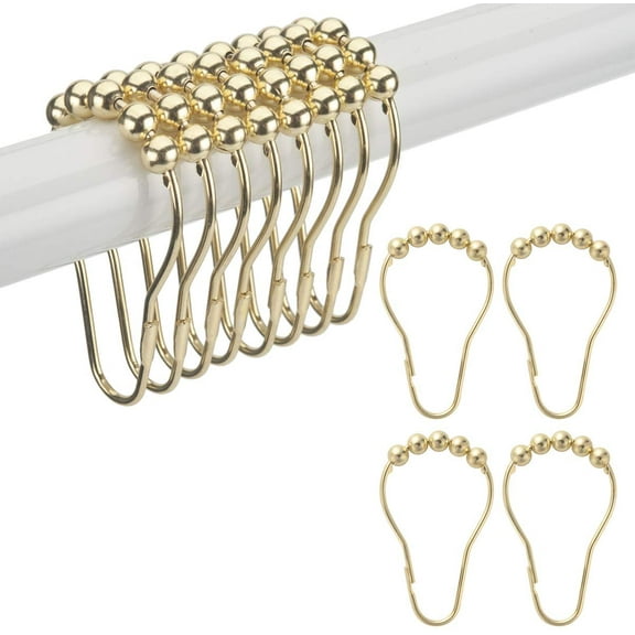 Shower Curtain Hooks Rings, Rust-Resistant Metal Shower Curtain Hooks Rings for Bathroom Shower Rods Curtains - Set of 12, Bronze