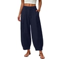 thumbnail image 3 of TaTaai Womens Solid Elastic Waist Pants with Pockets Loose Casual Trousers Bottoms for Daily Home, 3 of 6
