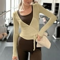 thumbnail image 6 of Purcolt Womens Y2k Wrap Tie Tops Slim Fit Soft Long Sleeve Ballet Pilates Yoga Crop Tops Workout Active Shirts Blouses, 6 of 9